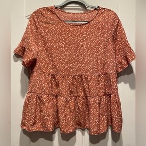Coral Print Boutique Tiered Blouse Size Medium